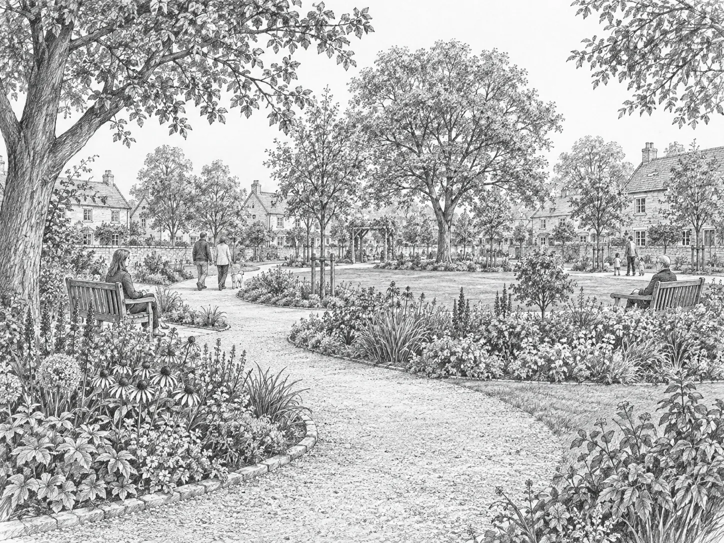 Families enjoying the Northgate Civic Quarter public garden